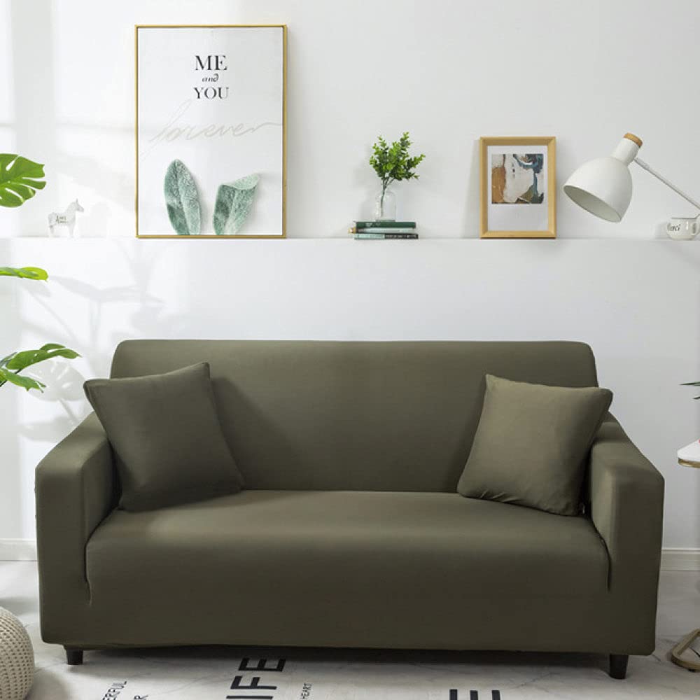 Housse de canapé d'angle extensible universelle vert armée 1 place pour salon