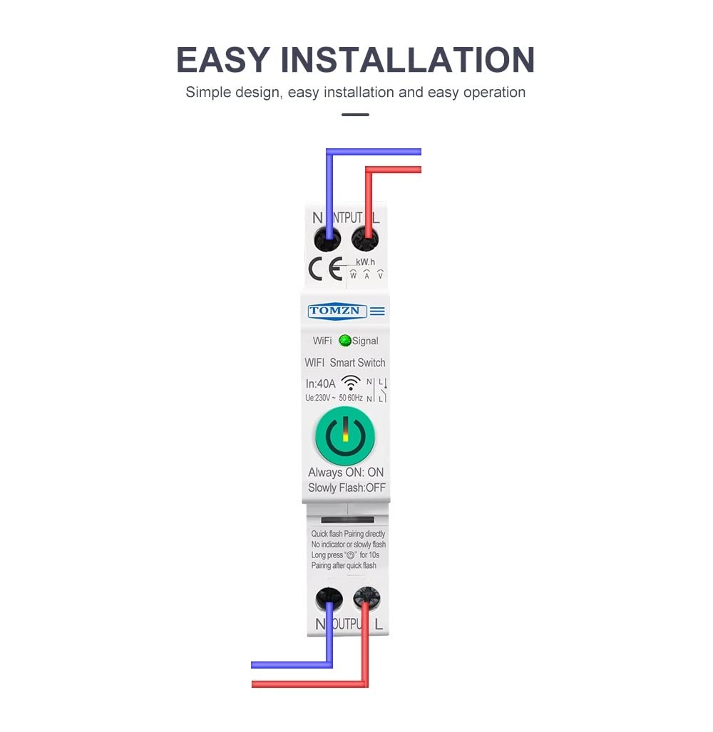 Interruttore 1P+N WiFi Smart Switch 40A Misuratore di Energia Kwh Monitoraggio Interruttore Timer Relè MCB