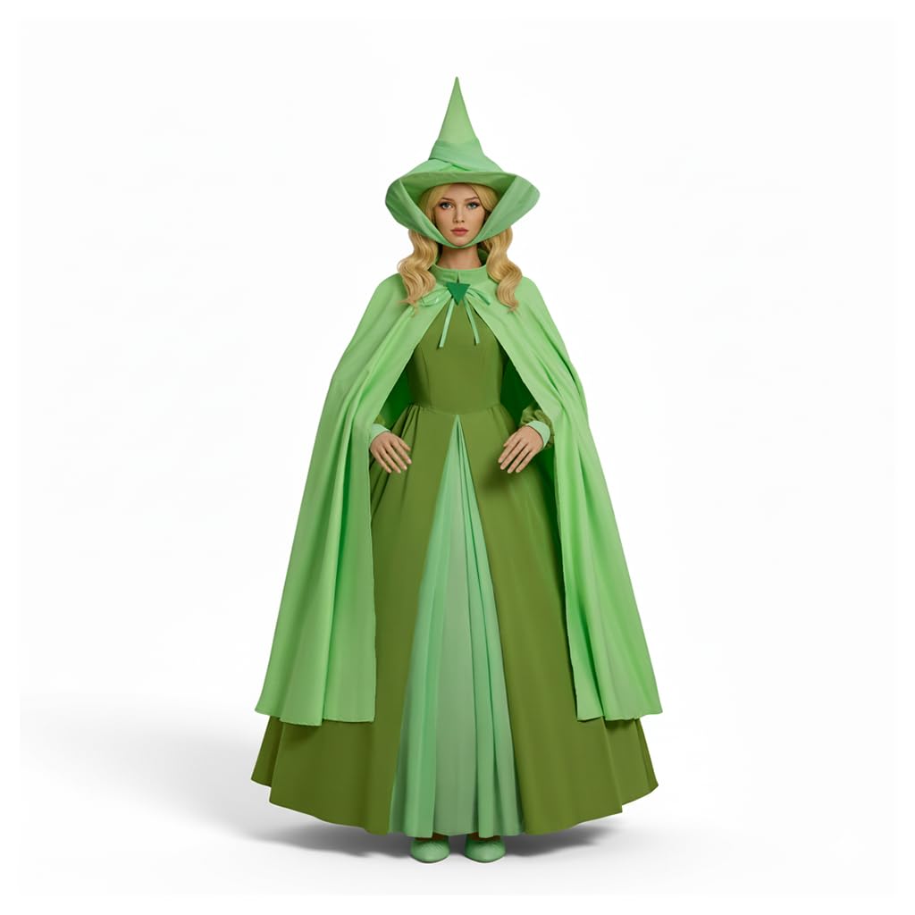 CosplayDiy Women's Fairy Godmother Costume Sleeping Princess Godmother Dress Costume Set with Hat Cape, Green, X-Large