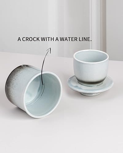 Miniatura 5 de XELA Crock de porcelana, manteca francesa con línea de agua para mantequilla fresca y untable - Gris degradado