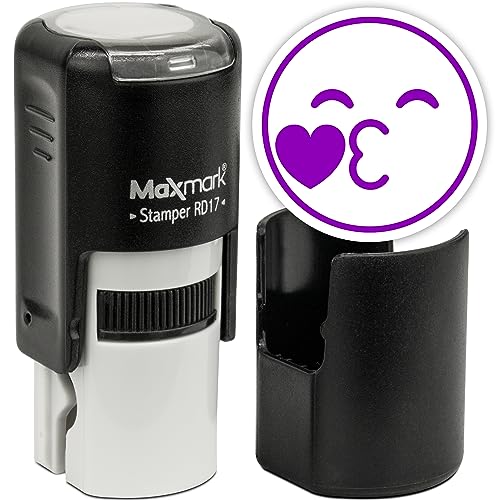 MaxMark Round Self Inking Emoji Stamp - Kiss - Purple Ink