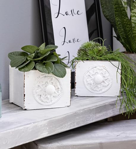 Dekoleidenschaft 2X Pflanzkasten Schublade weiß, im Shabby Look, Blumen-Übertopf, Blumenkasten für Drinnen, Pflanzgefäß für die Fensterbank, Pflanztopf