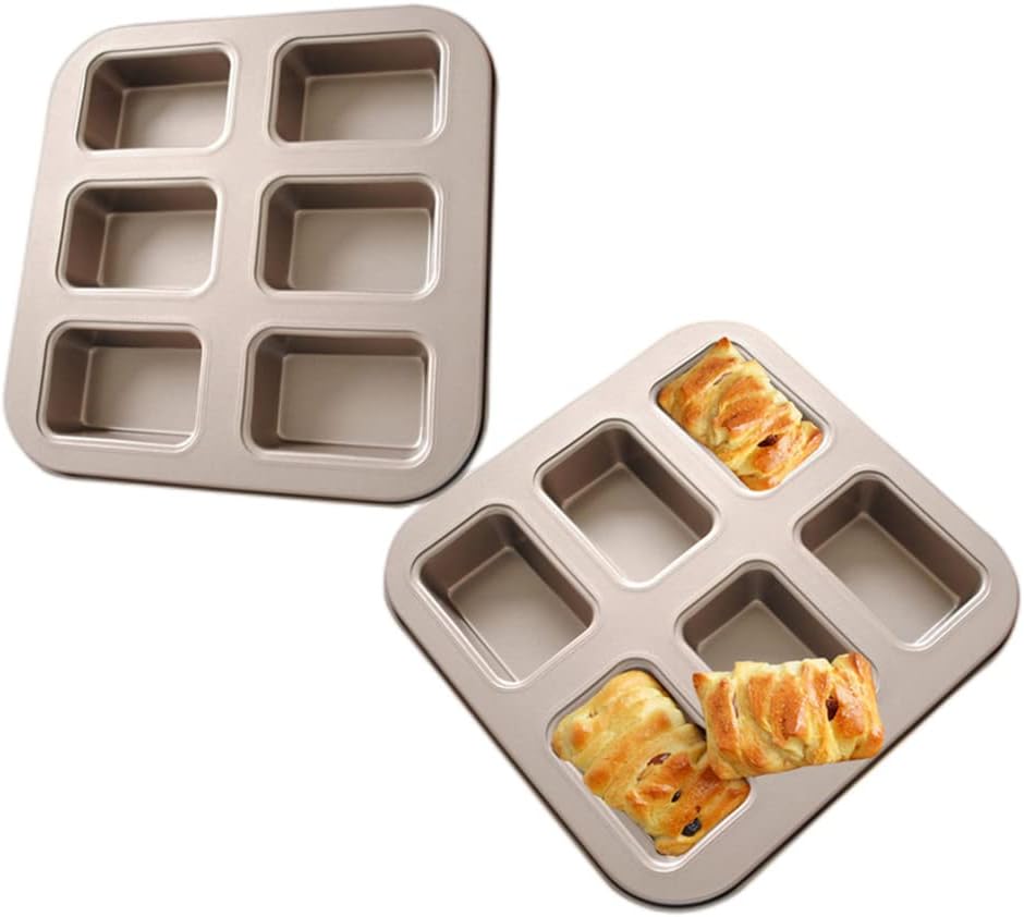 XZJMY 2 Pcs Bun Pan,Muffin Pan,Mini Rectangle Cake Pan,6 Cup NonStick Cupcake