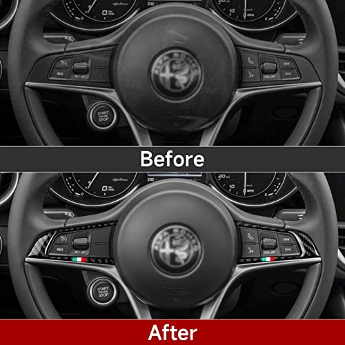 Image of 2PCS Car Steering Trim Sticker Cover Carbon Fiber Decal fits for Alfa Romeo Giulia 952 Stelvio 949 2016 2017 2018 2019 Interior Accessories (Black)