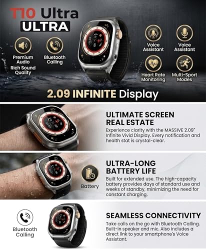 Image of ar T10 Ultra 2.09 inch Infinite Display Smart Watch | Bluetooth Calling Smartwatch | Fitness Tracker with Heart Rate Monitor, Sports Modes & Notifications