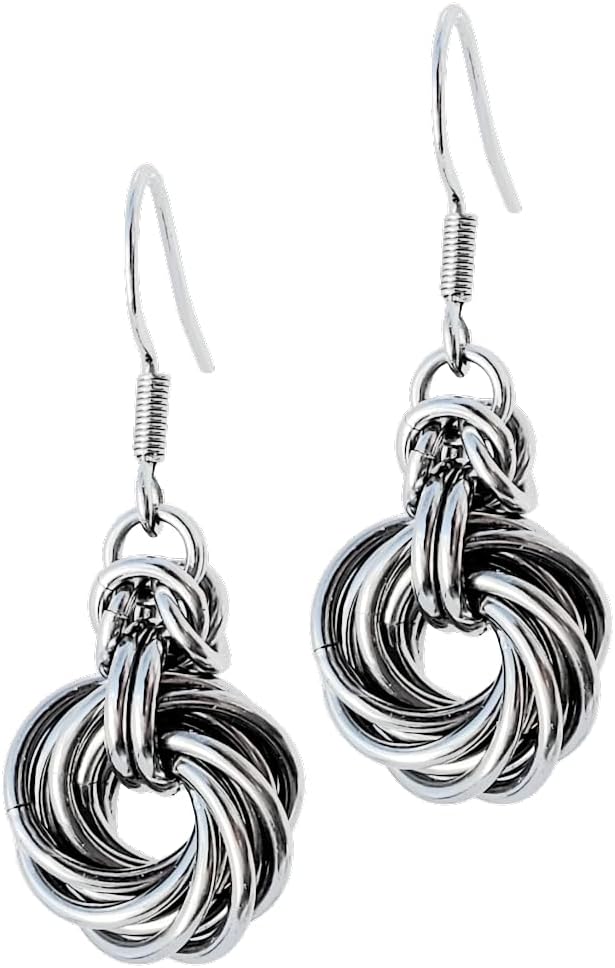 Handmade 11 Steel Rings Love Knot Earrings, 11th Anniversary Wedding - by ChainMettle Jewelry