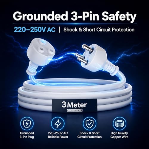Image of Electronic Spices 3 Meter 3 Pin Heavy Duty Power Extension Cable | Male to Female Extension Cord for Home Appliances, Electronics & Tools