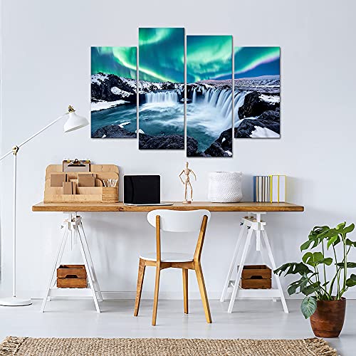 Vanseeing 4 Piece Aurora Borealis Canvas Wall Art Northern Lights Scenery Painting Prints Beautiful Waterfall Artwork Living Room Bedroom Kids Room Decor #TOP1