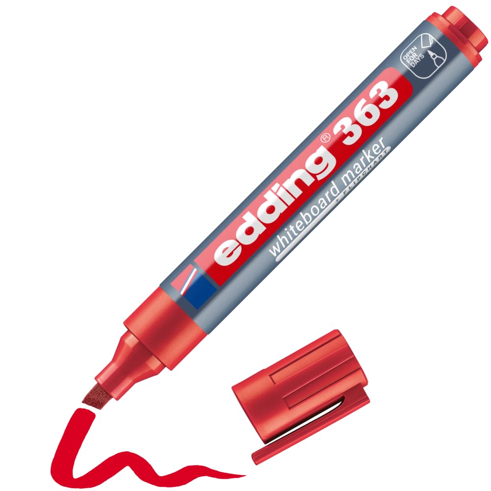 edding 363 whiteboard marker - red - 1 whiteboard pen - chisel tip 1-5 mm - whiteboard pen dry wipe - for whiteboards, flipcharts, pinboards, magnetic and memo boards - sketchnotes - refillable — image 1