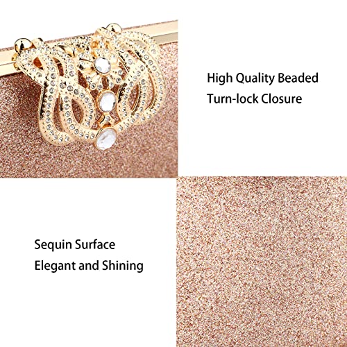 Kalinnu Elegant Glitter Evening Bag Clutch Purses For Women Cocktail Party Wedding Bling Sequin Handbag Clutches Wallets (Rose Gold Color) #TOP2