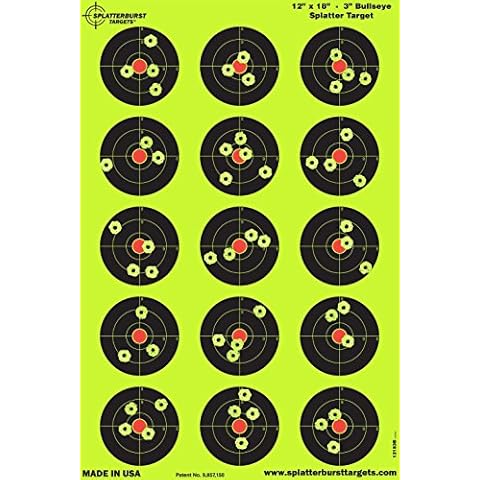 Splatterburst Targets - 12 x18 inch - 3 inch Bullseye Splatter Target - Easily See Your Shots Burst Bright Fluorescent Yellow Upon Impact - Made in The USA (50 Pack) Cover