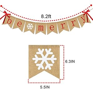 Be Merry Burlap Banner Christmas Banner with Snowflake Sign Christmas Decoration Rustic Christmas Decor for Mantle Fireplace Xmas Party Holiday Supplies Decoration Outdoor Indoor Hanging Decor