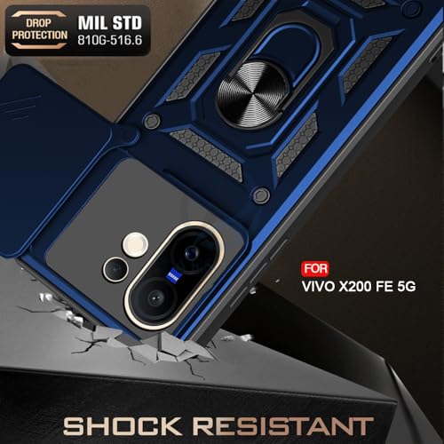 Image of AESTMO Tough Armor Vivo X200 FE 5G Bumper Back Case Cover | Ring Holder & Sliding Camera Shield Cover | 360 Degree Protection Back Case Cover for Vivo X200 FE 5G (Blue)
