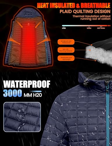 Image of Little Donkey Andy Puffer Jacket Men Winter Coat with Hood Lightweight Jackets Waterproof with Recycled Insulation Outdoor Navy L