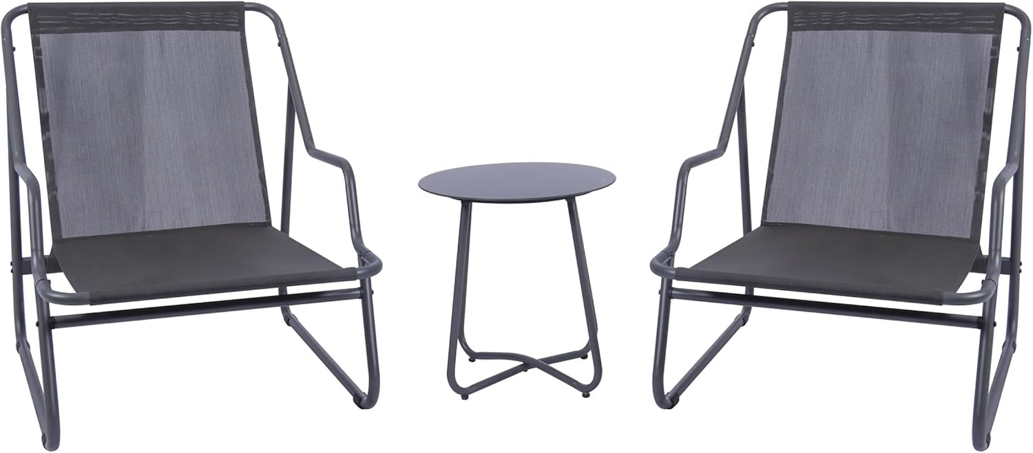 Koll Living Outdoor Bistro-Set Lara | Modernes Gartenmöbel Set mit 2 Sesseln & Tisch | Wetterfest, UV-beständig, wasserabweisend (Grau)