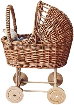 TAYTHI Natural Rattan Stroller, Nursery Decoration, Kids Toys, Vintage Rattan with Wheels, Playhouse Stroller, Photography Props Craft Natural Color