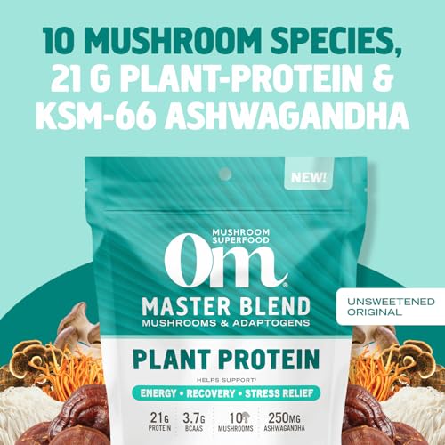 OM Mushroom Superfood Master Blend Mushroom Plant-Based Protein, 17.07 oz, 16 Servings Unsweetened Original - Image 5