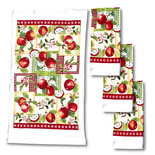 Lobyn Value Packs 4 Pack Absorbent Lightweight Kitchen Dish Towels 15X25 Cotton Poly (Red Farm Apple) #TOP20