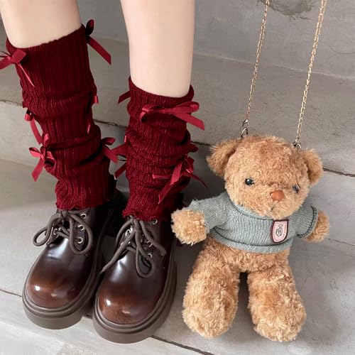 Image of Leg warmers Y2k Wind with bow lace-up knit Harajuku Kawaii leg warmers accessories 80's vintage high leg socks