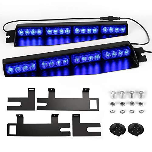 ASPL 32LED Visor Lights 26 Flash Patterns Windshield Emergency Hazard Warning Strobe Beacon Split Mount Deck Dash Lamp With Extend Bracket (Blue)