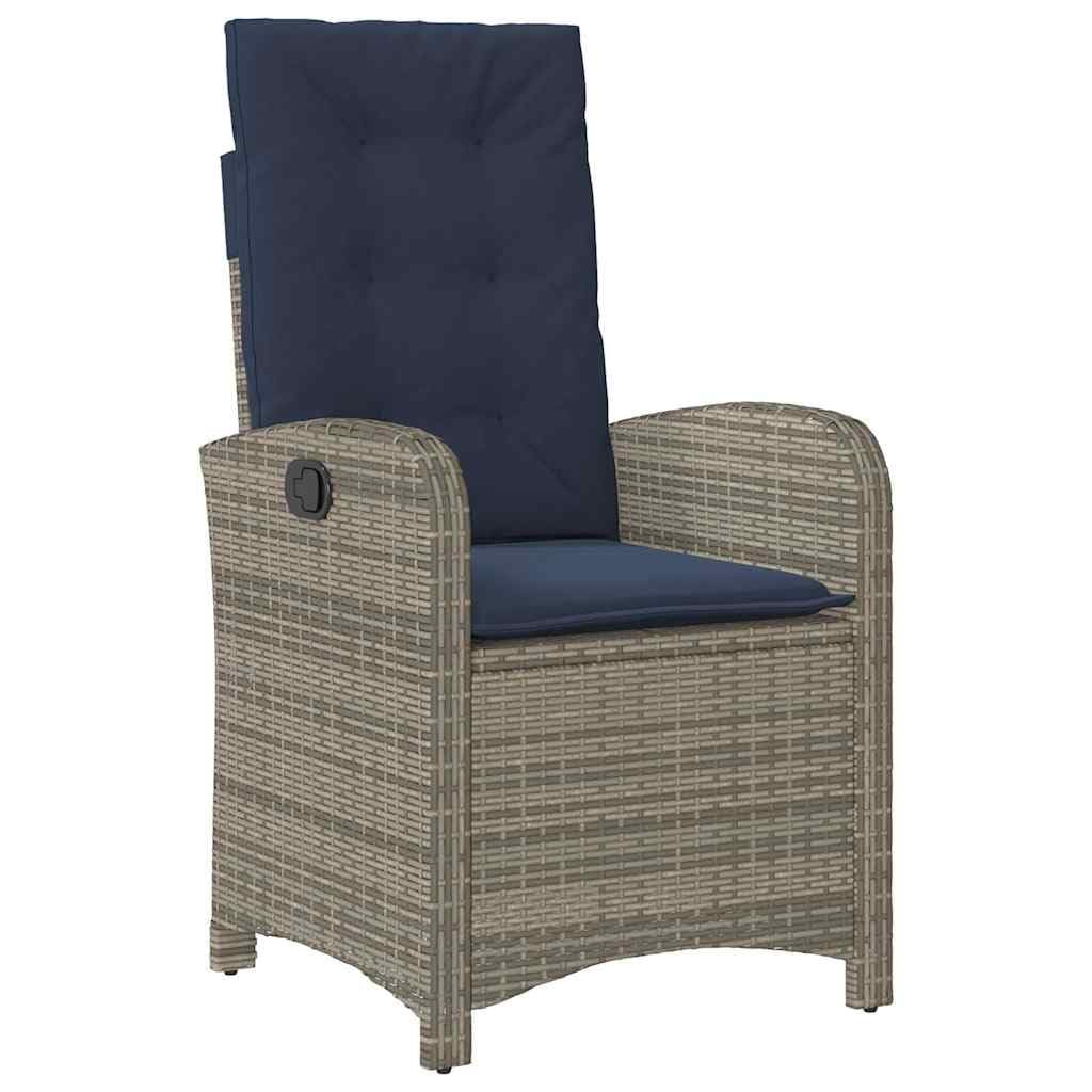 Poltrona da giardino con cuscino, 2 pezzi, schienale regolabile, grigio, polyrattan PE intrecciato, rivestimento rimovibile, telaio in acciaio per esterni Relax