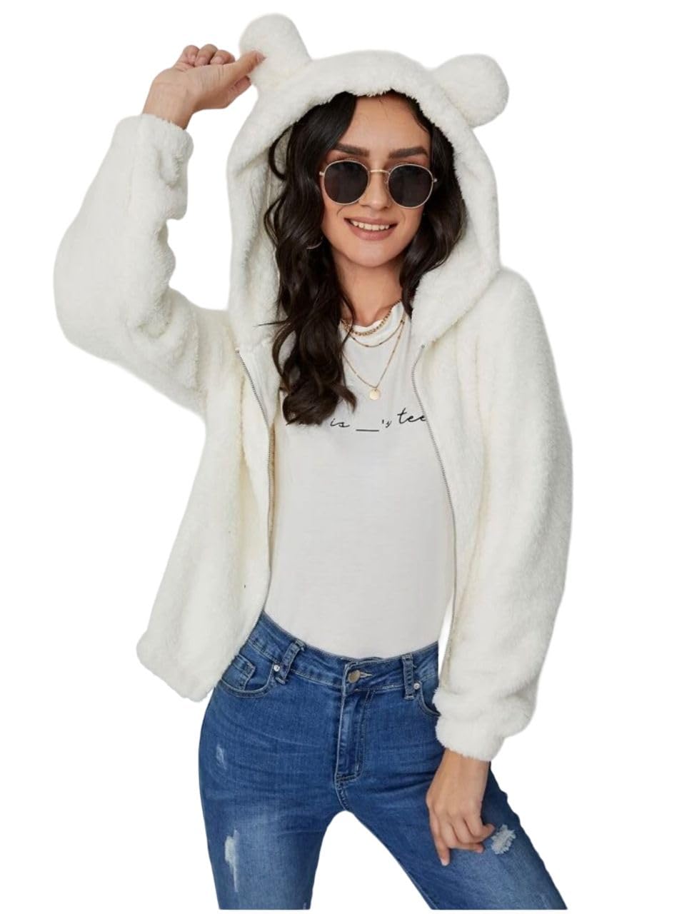 CRAMPLE®Zip Up 3D Ears Design Hooded Flannel Jacket-picture-29