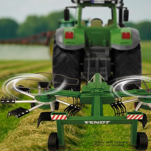 JAMARA 412589 - Fendt Former für RC Fendt Traktor 405035 - rotierende Zinken während des Fahrbetriebs, ferngesteuerte hochklappbare Auslegerarme, Anhängerkupplung vorne, grün