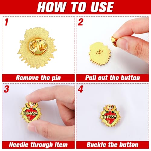 Image of Juexica 50 Pcs Religious Sacred Heart of Jesus Pins Bulk Christian Favors Cross Enamel Lapel Brooch Red Heart Pins for Clergy Appreciation Gift Church Funeral Sunday School
