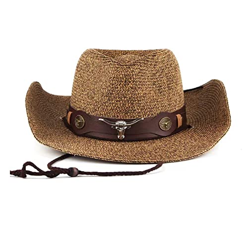 Kids Cowboy Hats For Boys Casual Dress Up Hat with Wind Lanyard Brown