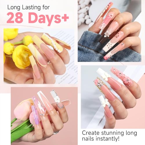 Image of UNA GELLA Long Square Gel Nail Tips XXL: Pre shaped Fake Nails Extensions | Full Cover Tapered Square Straight Nail Tips 120PCS for DIY Press On Nails 12 Sizes for Parties & Daily