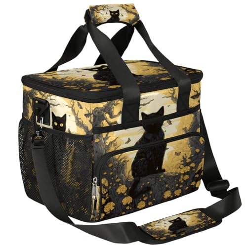 Halloween Insulated Picnic Backpack Lunch Box for Women Men Picnic Basket Tote Lunch Bag Picnic Bag Portable Lunch Bags for Picnic, Beach, Work, Trip,Office, Camp Black Cat