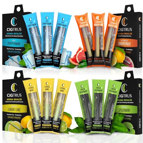 Cigtrus Quit Smoking Inhaler - Natural Refreshing, Smokeless Non Electric Diffuser Pen, No Nicotine or Vape – Menthol Assorted Flavors 12pk