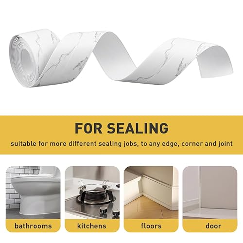 Miniatura 8 de Cinta de calafateo impermeable, autoadhesiva, 3 rollos de cinta selladora de aislamiento de inodoro con herramienta de sellado, tira selladora de