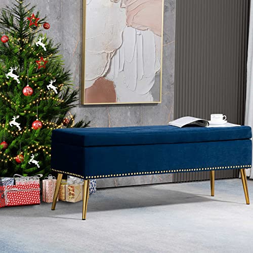 MOJAY Blue Velvet Storage Bench GoTinySpace