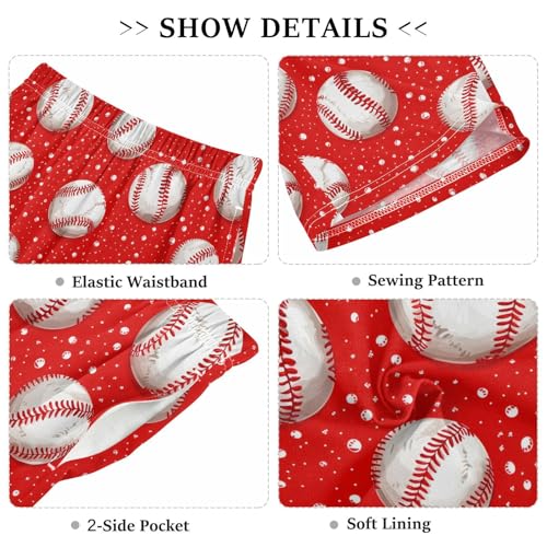 ALAZA Funny Baseball White Red Dot Pajama Shorts Elastic Waist Casual Sleep Shorts with Pockets Size 6-143