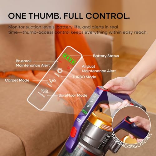 KIPMAX Cordless Vacuum Cleaner, 50KPa 550W Stick Vacuum for Home, 70Mins Anti-Tangled Vacuum Cleaner for Pet Hair/Carpet/Floor, Self-Standing Vacuum with Rechargeable Battery, LED Display&Aromatherapy - Image 4