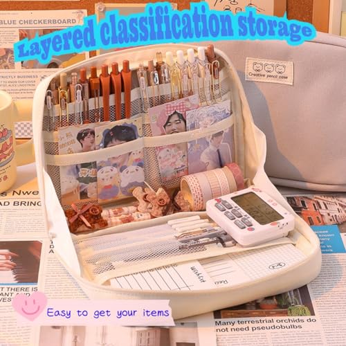 Image of Fcteap Pencil Case Pouch Box Cute Kawaii Large Capacity Aesthetic Zipper Pen Holder Organizer Bag for Office Workspace Supplies Desk Accessories Travel (Green)