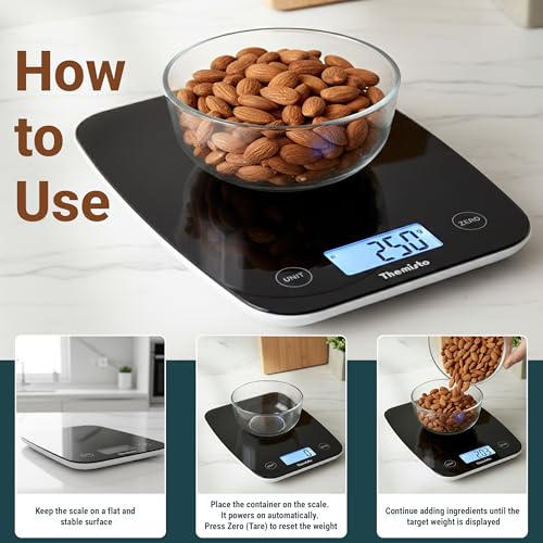 Image of Themisto TH-WS18 Digital Kitchen Weighing Scale With Touch Screen Controls | For Cooking, Baking, Health & Fitness | Max Capacity 5kg | Black Matte Finish | Tare Function | 6 Months Warranty