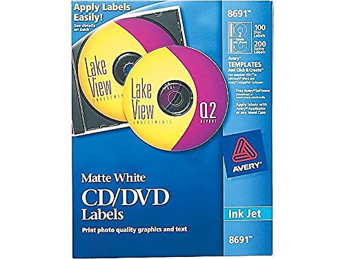 Image of Avery Inkjet CD Labels, Matte White, 100 /Pack