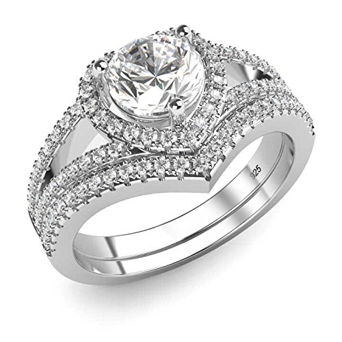 Metal Factory Sterling Silver 925 Cubic Zirconia CZ Heart Engagement Wedding Band Ring 2Pc Set