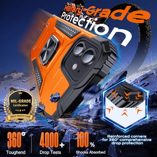 Image of Anqrp Heavy Duty Red Case for iPhone 12 /12 Pro Case with Enhanced Ring Holder Grip Stand, Military Grade Shockproof Rugged Drop Protective Silicone Hard Slim iPhone 12 Phone Case Cover,Orange