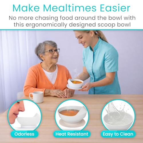 Vive Spill-Proof Scoop Bowl (2 Pack) - Adaptive Eating Equipment with Lipped Edge for Elderly & Disabled - No-Spill Scoop Aid for Parkinsons, Dementia, Strokes, Tremors - Special Non-Skid Bowl (White) - Image 6