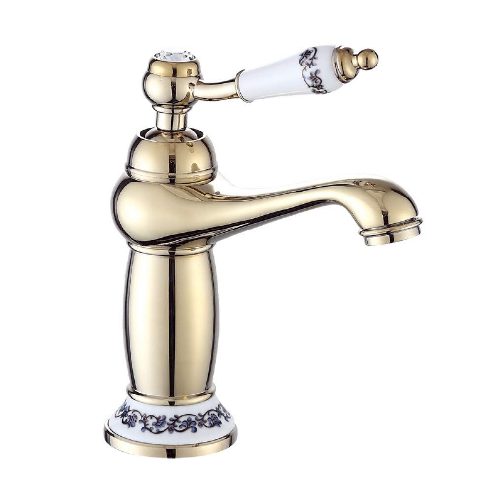 Robinet de lavabo plaqué or anti-fuite avec mécanisme céramique durable