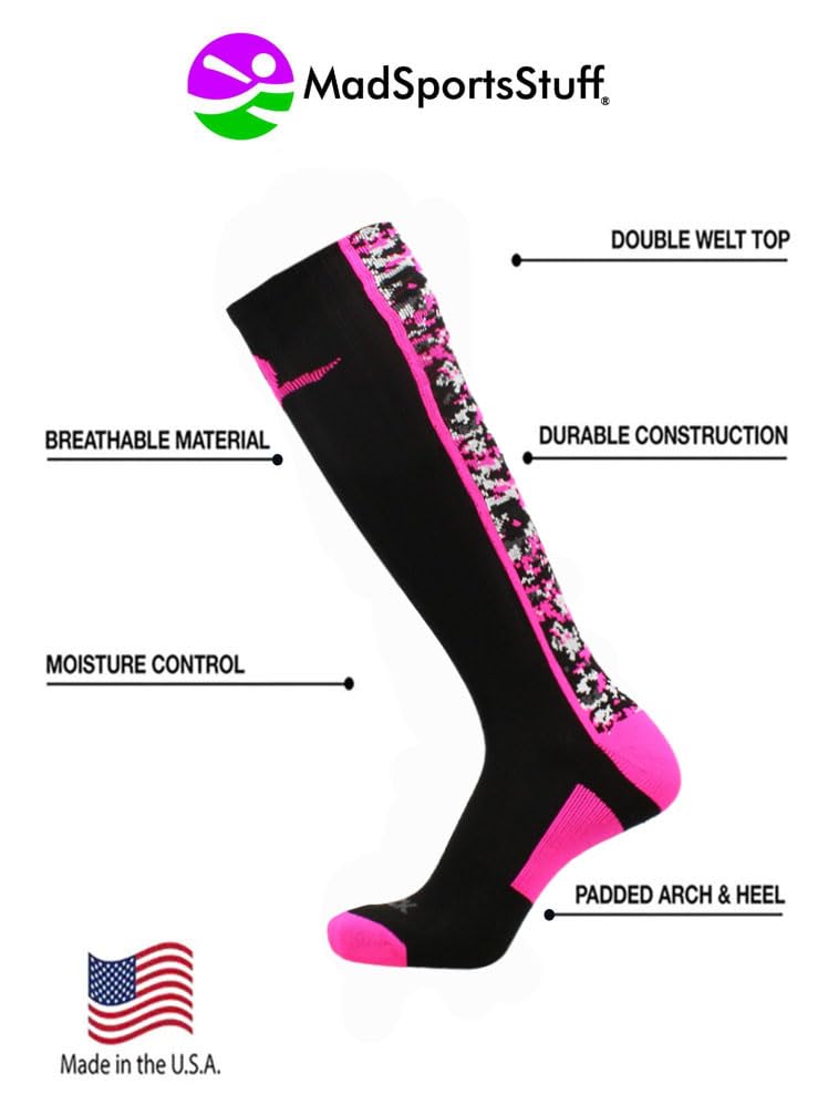 Pink Ribbon Breast Cancer Awareness Socks for Football Baseball Boys Men Youth Adult Over Calf Digital Camo Long Tall4