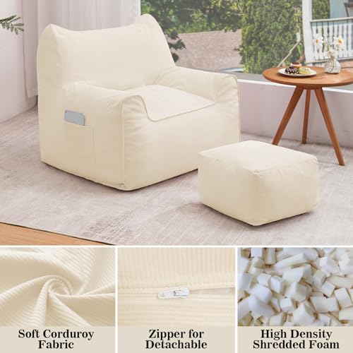 HOMMPA Bean Bag Chairs with Square Stuffed Pouf Ottoman Cat Shaped Comfy Bean Bag Sofa for Adults Large Reading Couch for Living Room Bedroom Dorm,Beige - image 3