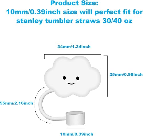 Miniatura 2 de Tapa de popote de silicona reutilizable para Stanley Cup Protector de sorbete de 0.394 in0.4 pulgadas, tapa protectora de paja de nube (4 unidades)