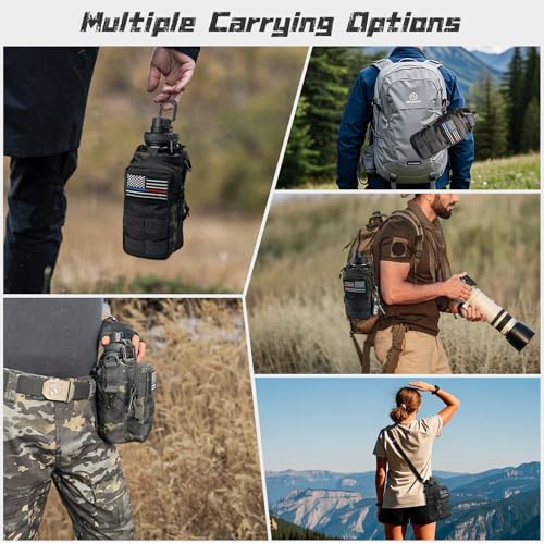 Image of 32 oz Insulated Water Bottle Stainless Steel with Sleeve - Military Metal Water Jug, For Gym Workout Hiking, Camo Black Water Bottles Pouch