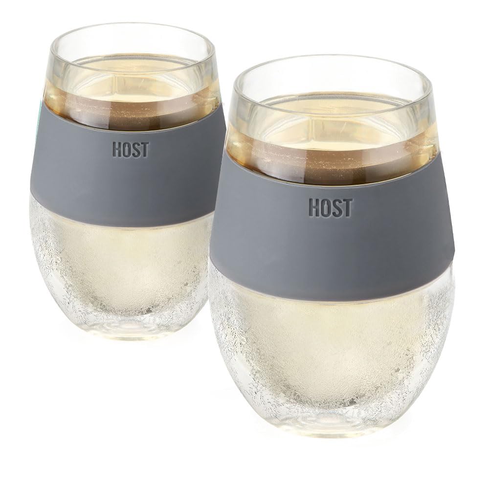 Host 2962 Freeze Stemless Red & White Wine Tumbler Cups, Insulated Plastic Glass, Set of 2, 8.5 oz, grey