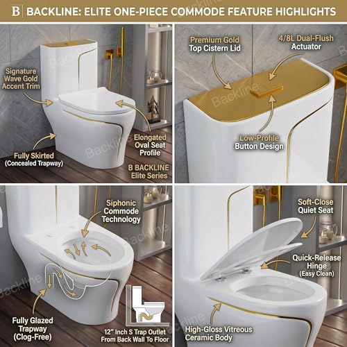 Image of B Backline Ceramic Comode Toilet /Siphonic Western Toilet With 10L In-Built Tank | Commode Soft Closing Toilet Seat - 12 inch Inch S Trap Outlet Is From Floor (White Gold Glossy) (7 Years Color Warranty)