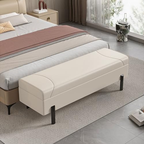 Banco de almacenamiento grande para dormitorio, pie de cama, beige, 110 cm, elegante reposapiés para sala de estar, entrada, asiento de ventana, solución de almacenamiento versátil